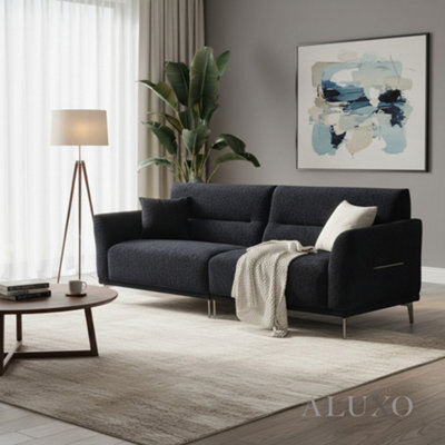 Aluxo Albany Modern 4 Seater Sofa Black Lux Fabric Boucle Soft Couch Gold Trim - image 1