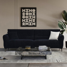 Aluxo Albany Modern 4 Seater Sofa Black Lux Fabric Boucle Soft Couch Gold Trim - thumbnail 2