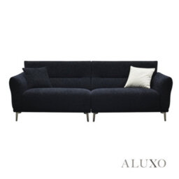 Aluxo Albany Modern 4 Seater Sofa Black Lux Fabric Boucle Soft Couch Gold Trim - thumbnail 6