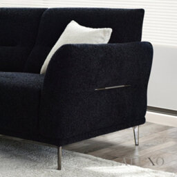 Aluxo Albany Modern 4 Seater Sofa Black Lux Fabric Boucle Soft Couch Gold Trim - thumbnail 4