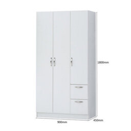 Timber Art Design 3 Door 2 Drawer Double Wardrobe In White - thumbnail 2