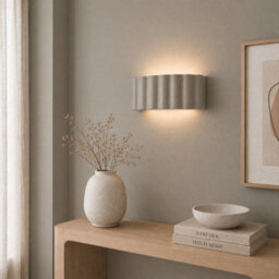 Valuelights Pablo Moss Green Curved Ribbed Ceramic Wall Sconce Light With Bulb - thumbnail 1