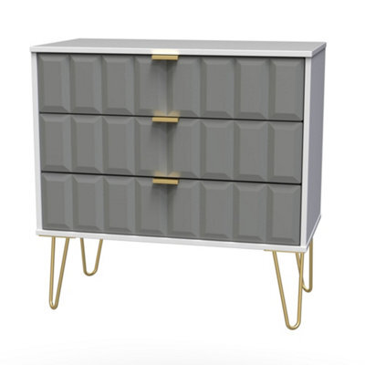 Cube Ready Assembled Matt Dark Grey & White No Effect 3 Drawer Wide Chest (H)695mm (W)765mm (D)415mm - image 1