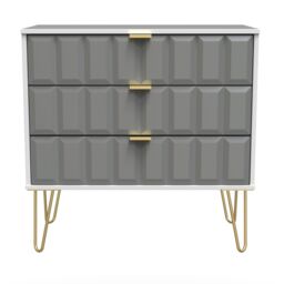 Cube Ready Assembled Matt Dark Grey & White No Effect 3 Drawer Wide Chest (H)695mm (W)765mm (D)415mm - thumbnail 2