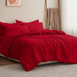 Moonlight Bedding Plain Microfibre 4 Piece Duvet Cover Set With Fitted Sheet, Super King (Burgundy, 260X220Cm) - thumbnail 1