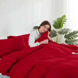 Moonlight Bedding Plain Microfibre 4 Piece Duvet Cover Set With Fitted Sheet, Super King (Burgundy, 260X220Cm) - thumbnail 2