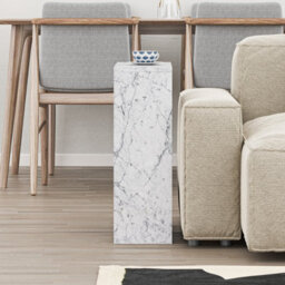 Decortie Simpi Modern Slim End Table Magazine Rack 55Cm Multipurpose White Marble Effect Living Room H 60Cm - thumbnail 3