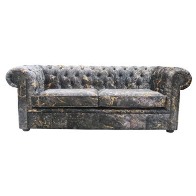 Chesterfield Handmade 3 Seater Sofa Marble Print Soft Fabric In Classic Style - image 1