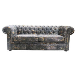 Chesterfield Handmade 3 Seater Sofa Marble Print Soft Fabric In Classic Style - thumbnail 1