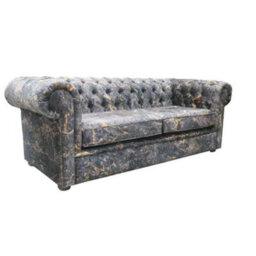 Chesterfield Handmade 3 Seater Sofa Marble Print Soft Fabric In Classic Style - thumbnail 2