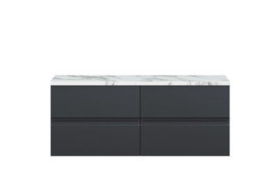 Hudson Reed Urban Soft Black Wall Hung 4-Drawer Unit And Laminate Worktop With Silent Close, 522 X 1205 X 390 - image 1