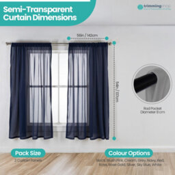 "Neel Blue Voile Curtains Slot Top, 2 Curtains, Navy Blue - 56"" Width X 54"" Drop" - thumbnail 2