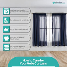"Neel Blue Voile Curtains Slot Top, 2 Curtains, Navy Blue - 56"" Width X 54"" Drop" - thumbnail 3