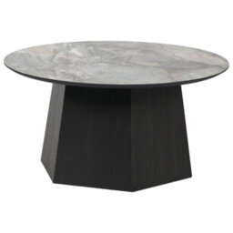 Pacific Lifestyle Jade Marble Effect Round Coffee Table With Dark Oak Geometric Base 80Cm, Myana - thumbnail 7