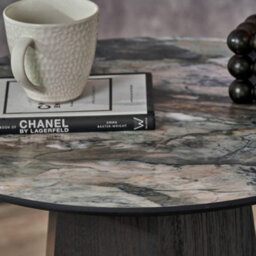 Pacific Lifestyle Jade Marble Effect Round Coffee Table With Dark Oak Geometric Base 80Cm, Myana - thumbnail 6