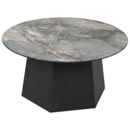 Pacific Lifestyle Jade Marble Effect Round Coffee Table With Dark Oak Geometric Base 80Cm, Myana - thumbnail 9