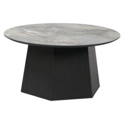Pacific Lifestyle Jade Marble Effect Round Coffee Table With Dark Oak Geometric Base 80Cm, Myana - thumbnail 8