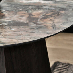 Pacific Lifestyle Jade Marble Effect Round Coffee Table With Dark Oak Geometric Base 80Cm, Myana - thumbnail 3