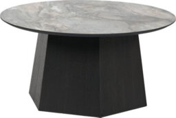 Pacific Lifestyle Jade Marble Effect Round Coffee Table With Dark Oak Geometric Base 80Cm, Myana - thumbnail 2