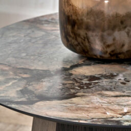 Pacific Lifestyle Jade Marble Effect Round Coffee Table With Dark Oak Geometric Base 80Cm, Myana - thumbnail 5