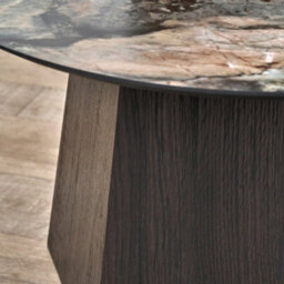 Pacific Lifestyle Jade Marble Effect Round Coffee Table With Dark Oak Geometric Base 80Cm, Myana - thumbnail 4