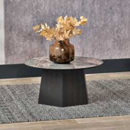 Pacific Lifestyle Jade Marble Effect Round Coffee Table With Dark Oak Geometric Base 80Cm, Myana - thumbnail 1