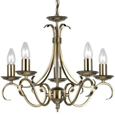 Hanging Ceiling Pendant Light Antique Brass 5X Shade Vintage Lamp Bulb Holder - image 1