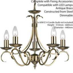 Hanging Ceiling Pendant Light Antique Brass 5X Shade Vintage Lamp Bulb Holder - thumbnail 2