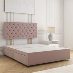 Bsspoke Mia Divan Bed In Pink Plush Velvet 24Inch Headboard & 2 Drawers Same Side & No Mattress In 3Ft 4Ft 4Ft6 5Ft 6Ft