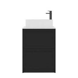 Royal Bathrooms Royal Bathroom Elmore 600mm Matt Nocturne Black Freestanding Bathroom Vanity Unit 2 Drawer Plain White Worktop With Peak Basin - thumbnail 7