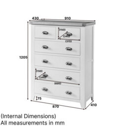 The Furniture Market Cheshire Cream Painted Tall 2 Over 4 Drawer Chest - thumbnail 9