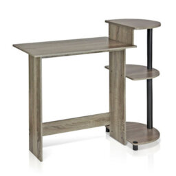 Walplus Furinno Compact Computer Desk With Shelves, French Oak Grey/black