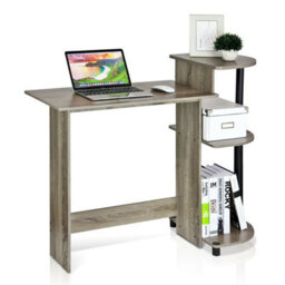 Walplus Furinno Compact Computer Desk With Shelves, French Oak Grey/black - thumbnail 4