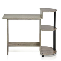 Walplus Furinno Compact Computer Desk With Shelves, French Oak Grey/black - thumbnail 2