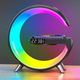 Blue Chilli Wireless Charging Station 15W With Led Mood Light Bluetooth Speaker Alarm Clock 5-In-1 White