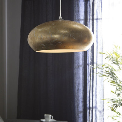 Beliani Cracked Gold Foil Round Pendant Lamp - 48Cm Diameter, Vintage Metallic Ceiling Light - image 1