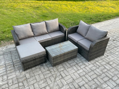Fimous 6 Seater Rattan Wicker Garden Furniture Patio Conservatory Sofa Set With Coffee Table 3 Seater Sofa Love Sofa Big Footstool - image 1