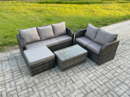 Fimous 6 Seater Rattan Wicker Garden Furniture Patio Conservatory Sofa Set With Coffee Table 3 Seater Sofa Love Sofa Big Footstool - thumbnail 2