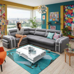 Avatar Corner Sofa Bed With Pouffe Cocktail Cabinet Foam Cushions Sinuous Springs Wood Frame 300X200Cm Grey And Light Grey Left - thumbnail 2