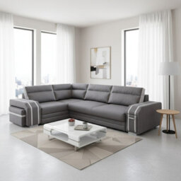 Avatar Corner Sofa Bed With Pouffe Cocktail Cabinet Foam Cushions Sinuous Springs Wood Frame 300X200Cm Grey And Light Grey Left - thumbnail 1