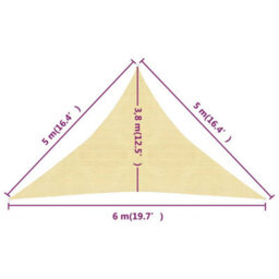 Berkfield Sunshade Sail 160 G/m2 Beige 5X5X6 M Hdpe - thumbnail 6