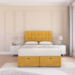 Sloomy Alabama End Lift Ottoman Bed 6Ft With Sprung Memory Mattress - Mustard Plush & Headboard- Super King - thumbnail 3