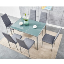 Kosy Koala Modern Rectangle Glass Dining Table Set With 6 Grey Faux Leather Chairs Dining Room Furniture - thumbnail 3