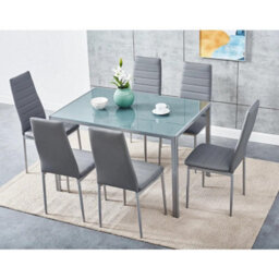 Kosy Koala Modern Rectangle Glass Dining Table Set With 6 Grey Faux Leather Chairs Dining Room Furniture - thumbnail 1