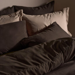 Ohs Plain Dyed Duvet Cover With Pillowcase Bedding Set, Coffee - King - thumbnail 2