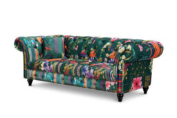 Green Patchwork Fabric 2 + 2 Seater Chesterfield Sofa Set For Living Room Portofino - thumbnail 3