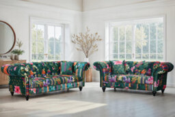 Green Patchwork Fabric 2 + 2 Seater Chesterfield Sofa Set For Living Room Portofino - thumbnail 1