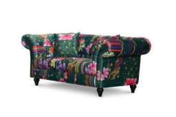 Green Patchwork Fabric 2 + 2 Seater Chesterfield Sofa Set For Living Room Portofino - thumbnail 4