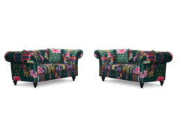 Green Patchwork Fabric 2 + 2 Seater Chesterfield Sofa Set For Living Room Portofino - thumbnail 2