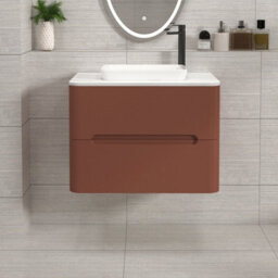 Royal Bathrooms Venice 700mm Terracotta Clay Wall Mounted Bathroom Countertop Vanity Unit 2 Drawer With Qubix Basin - thumbnail 1